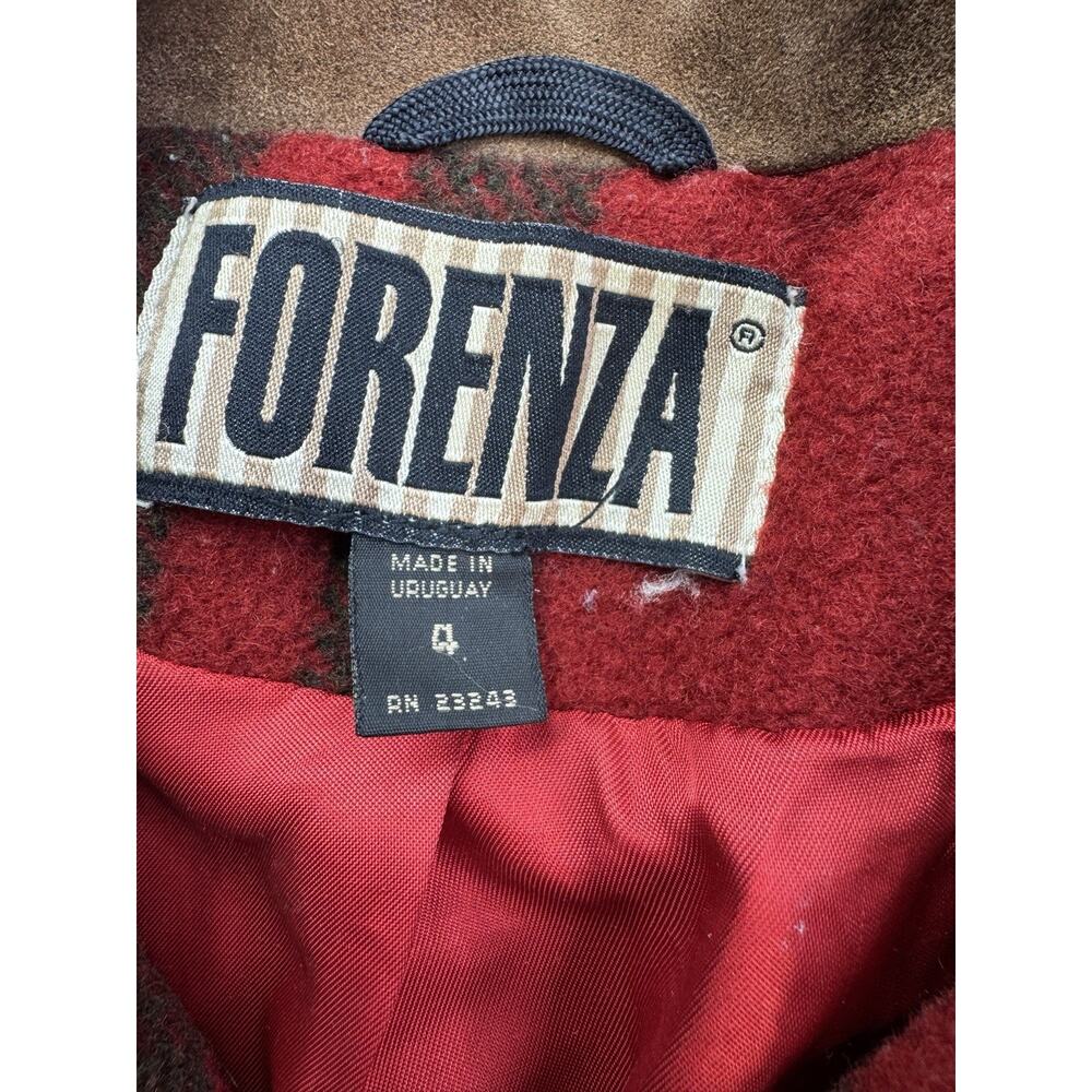 vtg‎ Forenza  Women's  4 Red plaid Wool Coat  80s/90s Wood Buttons Suede Collar - Picture 4 of 16